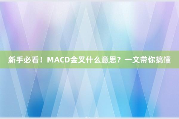 新手必看！MACD金叉什么意思？一文带你搞懂