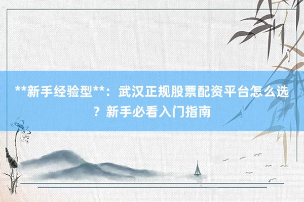 **新手经验型**：武汉正规股票配资平台怎么选？新手必看入门指南
