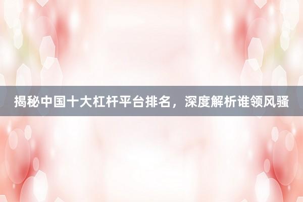 揭秘中国十大杠杆平台排名，深度解析谁领风骚