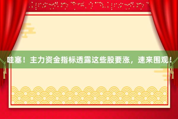 哇塞！主力资金指标透露这些股要涨，速来围观！