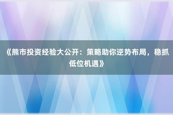 《熊市投资经验大公开：策略助你逆势布局，稳抓低位机遇》